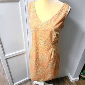 GH Bass Vintage Sundress Orange Ditzy Floral Sleeveless V-Neck Back Zip Size 14